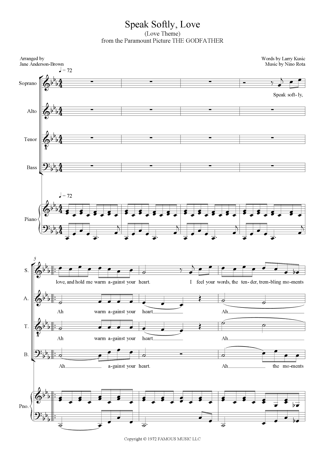 Speak Softly Love (arr. Jane Anderson-Brown)