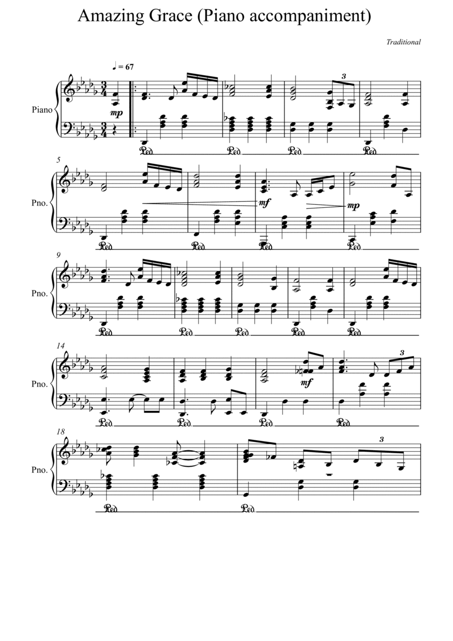 Amazing Grace Piano accompaniment - Db Major (arr. Albert van Niasky)