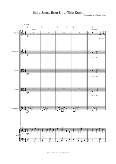 Baby Jesus Was Born Unto This Earth - Strings quintet and piano with parts