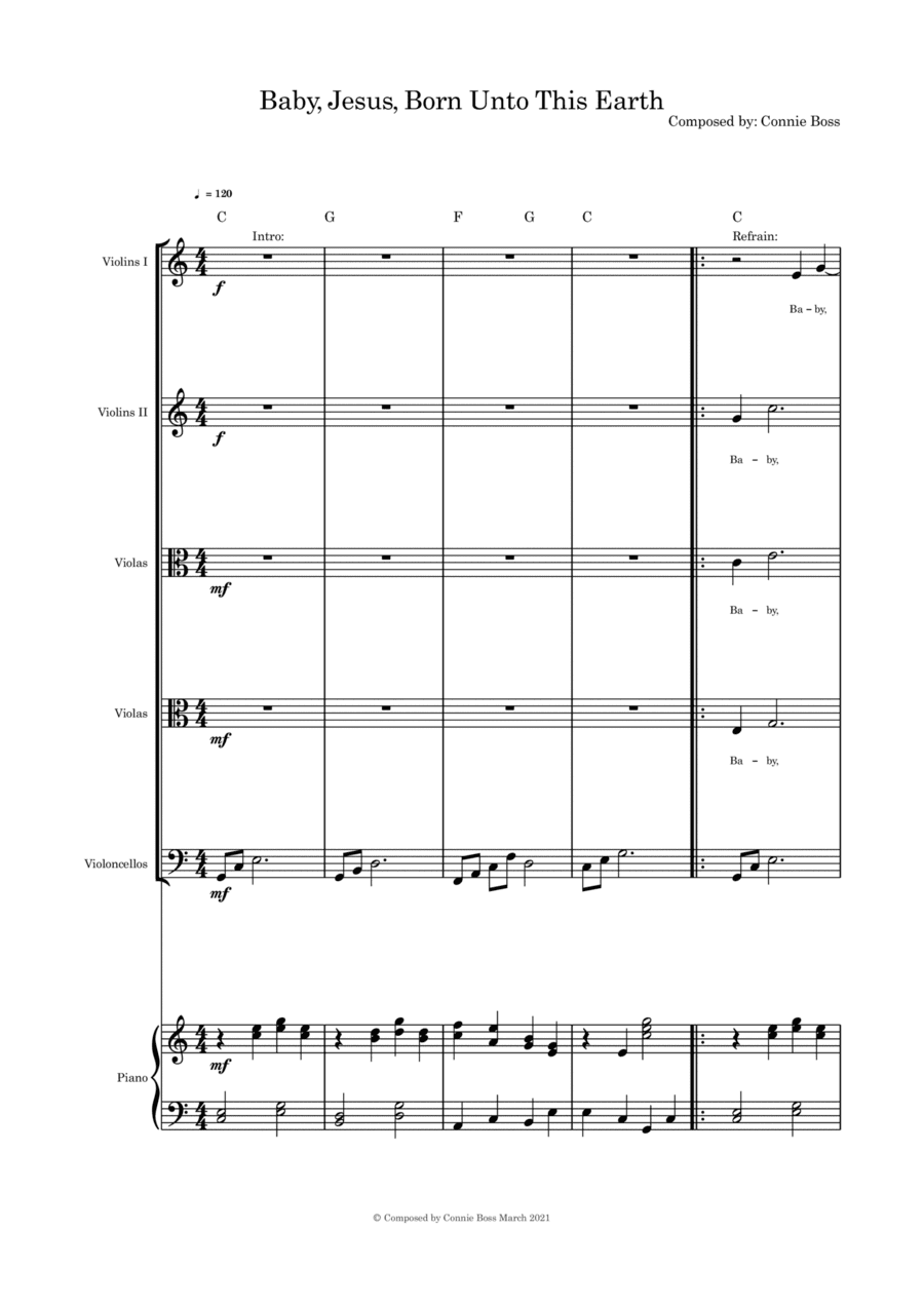 Baby Jesus Was Born Unto This Earth - Strings quintet and piano with parts