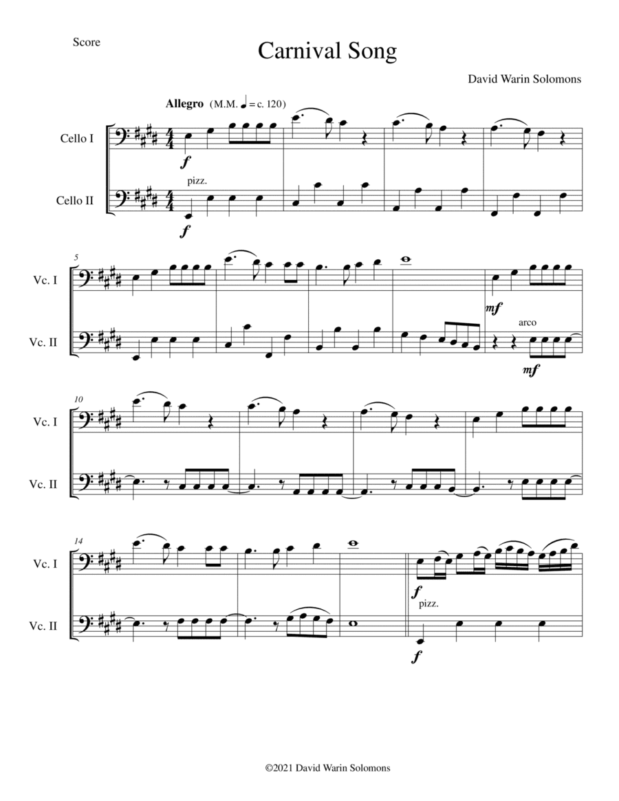Carnival Song (We are going to the Carnival) for 2 cellos