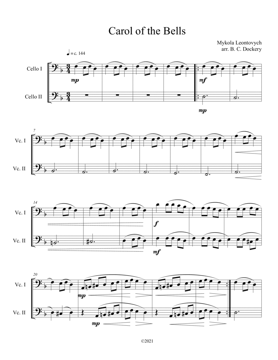 Carol of the Bells (Cello Duet) (arr. B. C. Dockery)