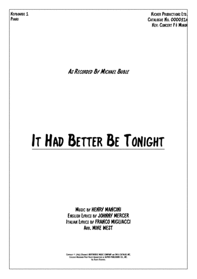 It Had Better Be Tonight (arr. Mike West)