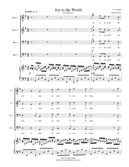 Joy to the World - for TTBB choir with piano accompaniment (arr. Samuel Stokes)