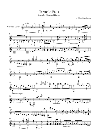 Taranaki Falls for solo Classical Guitar
