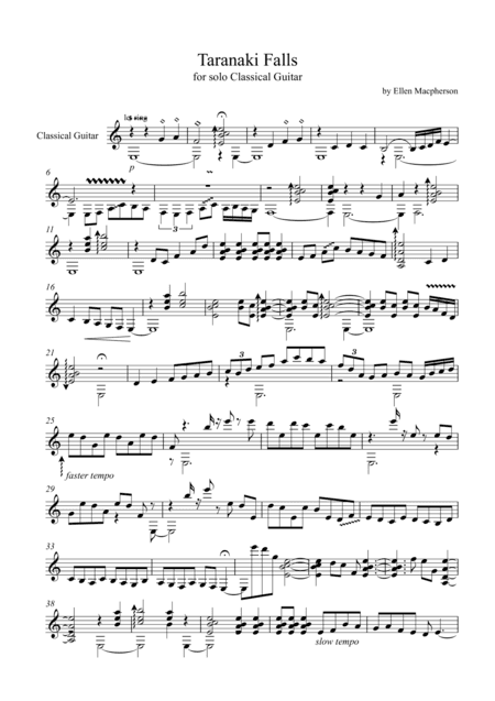 Taranaki Falls for solo Classical Guitar