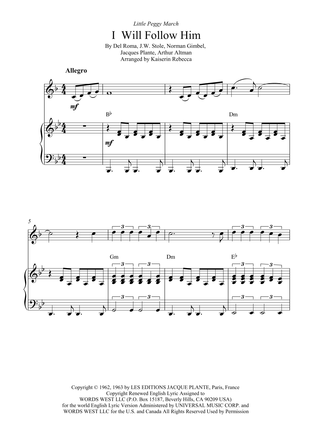 I Will Follow Him (i Will Follow You) (arr. Kaiserin Rebecca)