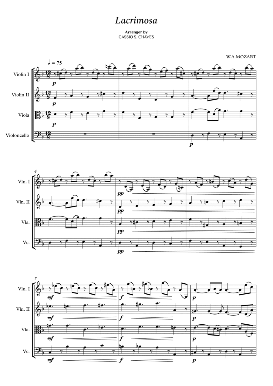 Mozart - Lacrimosa for String Quartet (arr. Cássio Silva Chaves)