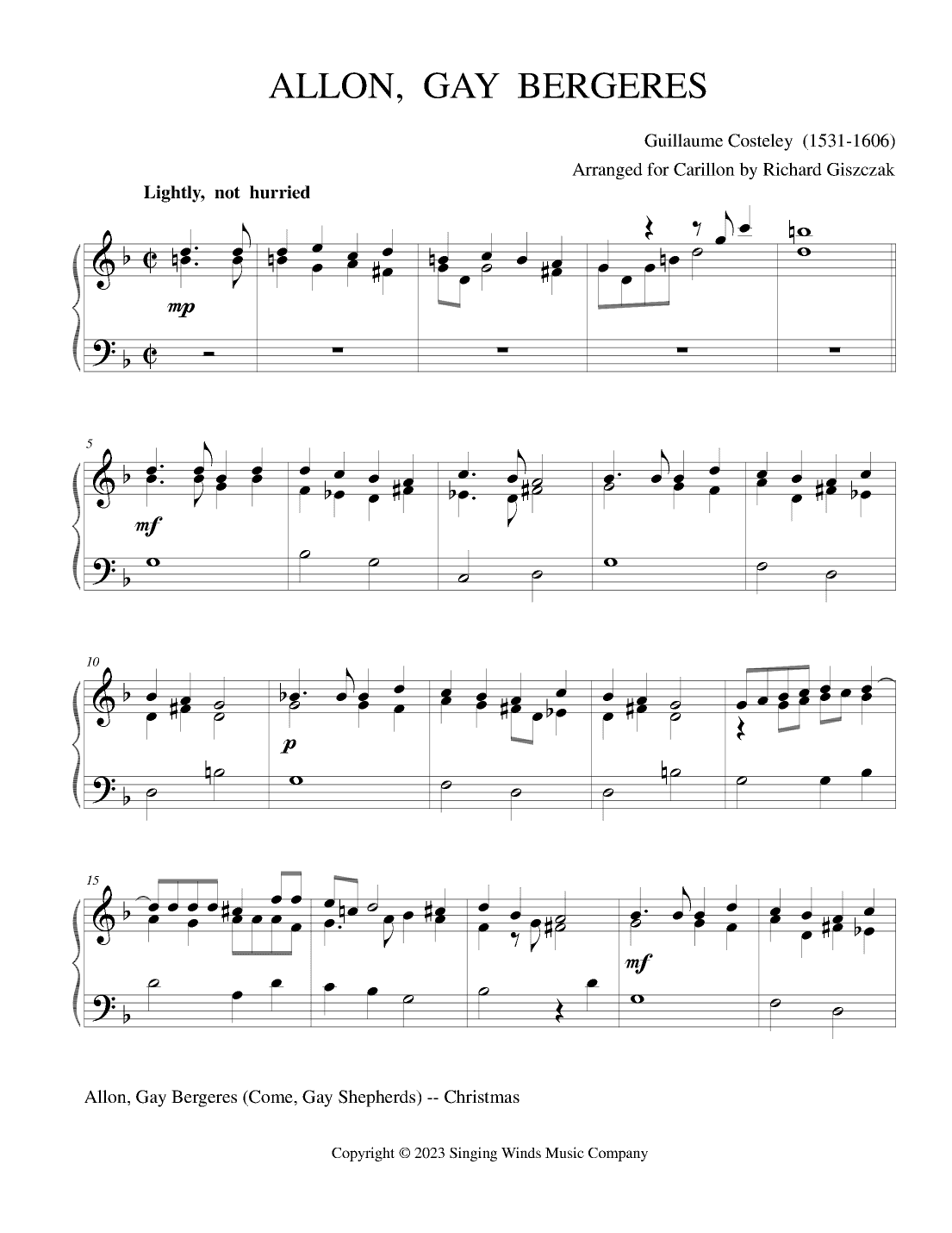 Allon, Gay Bergeres  [Come, Gay Shepherds] (arr. Richard Giszczak)