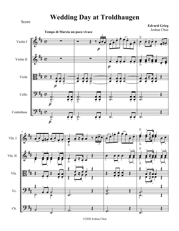 Wedding Day at Troldhaugen (arr. Joshua Choe)