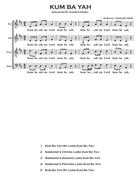 Kum Ba Yah A Cappella SATB (arr. Andrew Emmet)