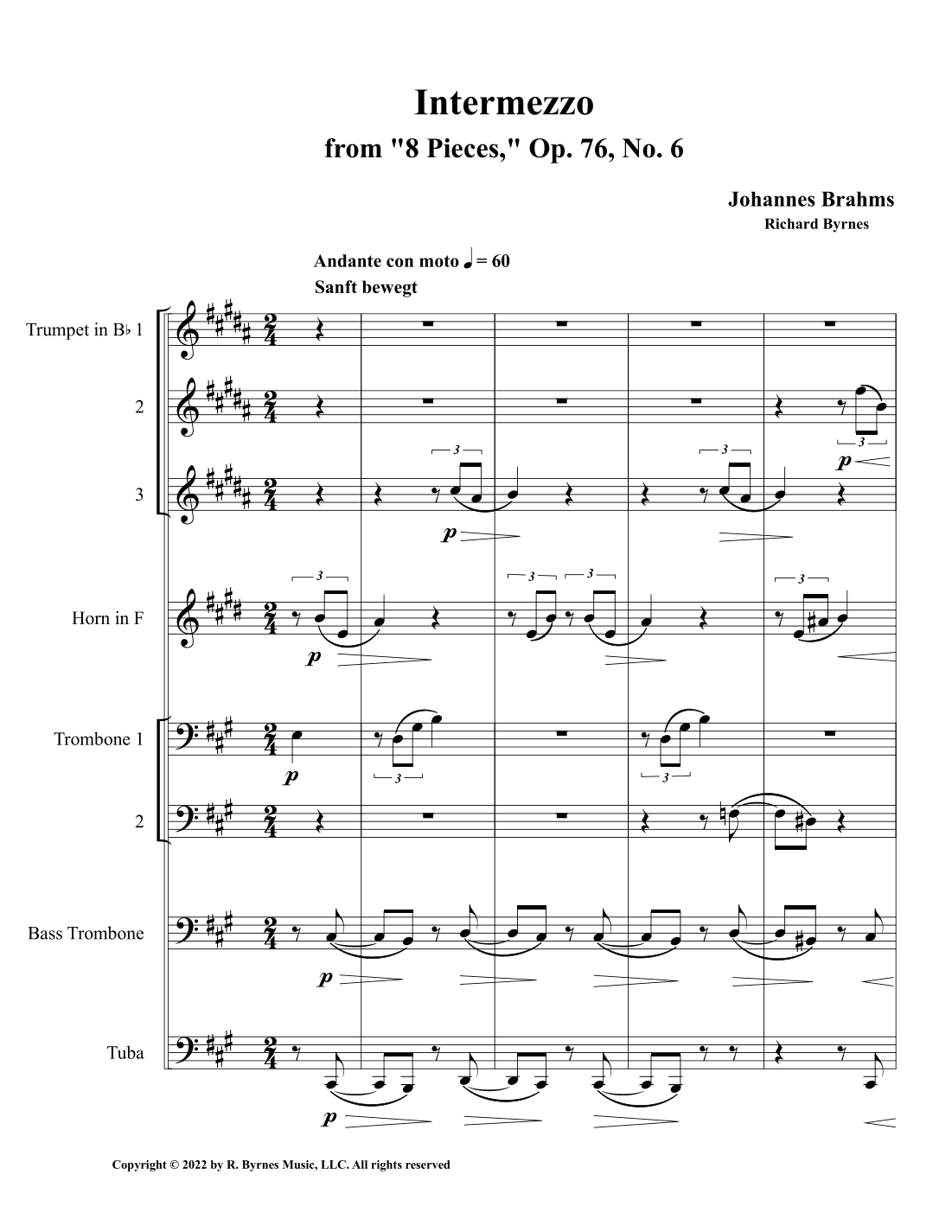Intermezzo, Op. 76, No. 6 (Brass Octet) (arr. Richard Byrnes)
