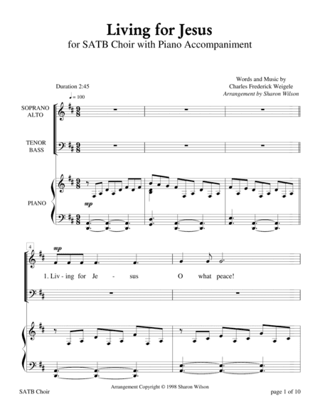 Living for Jesus (for SATB choir with Piano Accompaniment) (arr. Sharon Wilson)