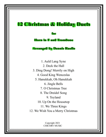 12 Christmas & Holiday Duets for Horn in F and Trombone (arr. Dennis Ruello)