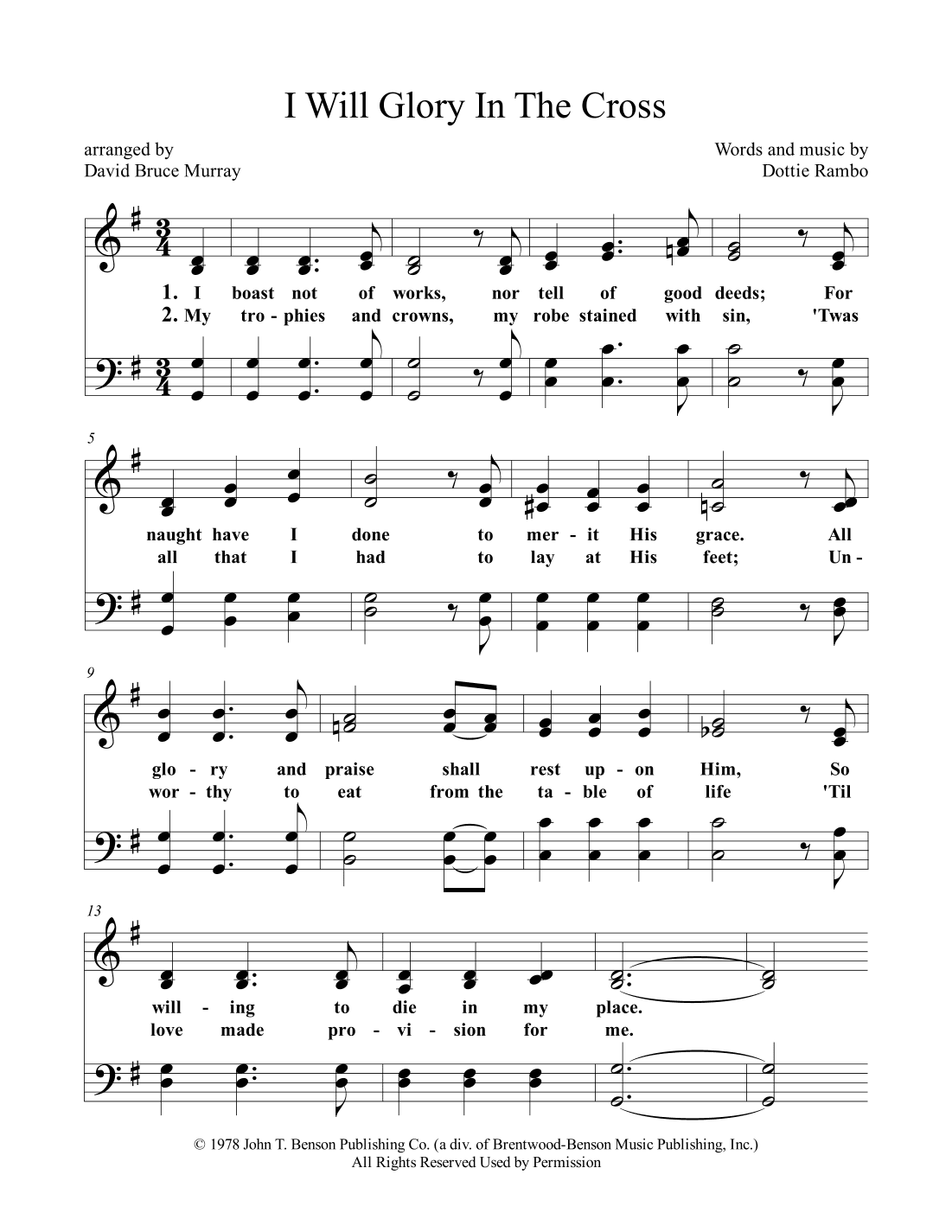 I Will Glory In The Cross (arr. David Bruce Murray)
