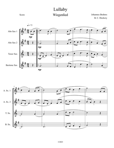 Brahms's Lullaby (Saxophone Quartet) (arr. B. C. Dockery)