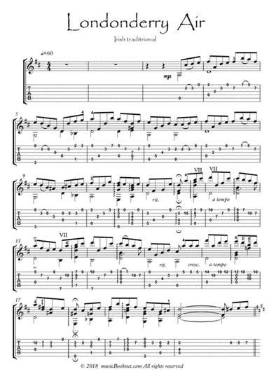 Londonderry Air guitar play along (arr. PianoSheetNow)