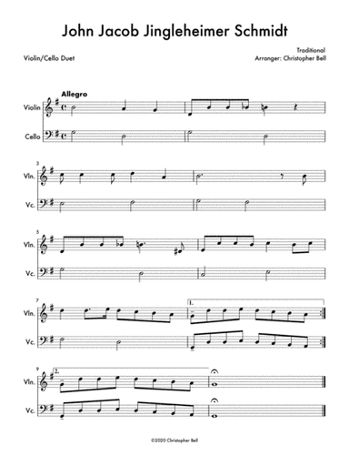 John Jacob Jingleheimer Schmidt (Easy Violin/Cello Duet) (arr. Christopher Bell)