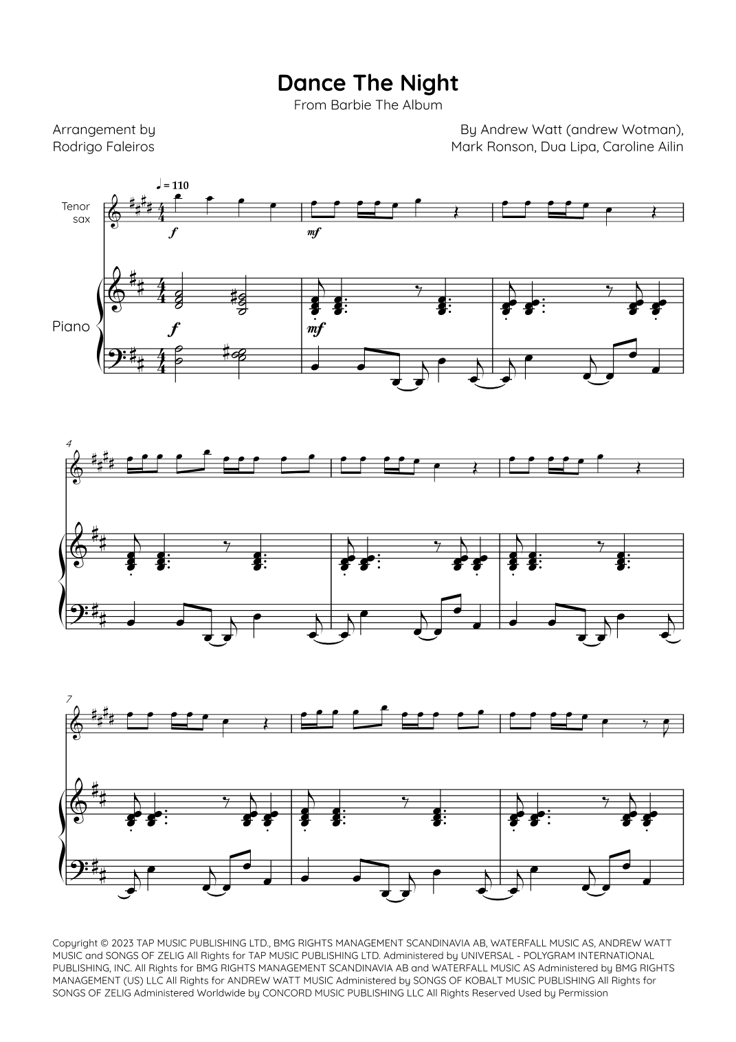 Dance The Night (arr. Rodrigo Faleiros)