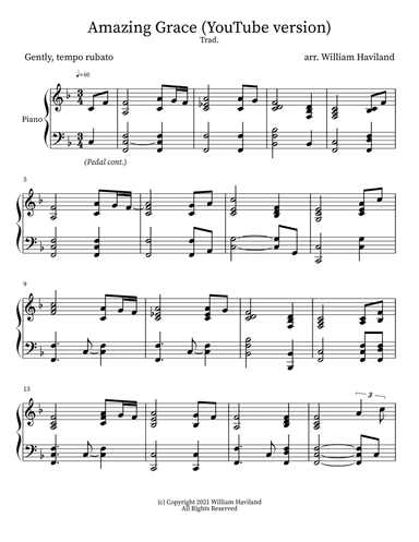Amazing Grace [arr. for solo piano] (arr. William Haviland)