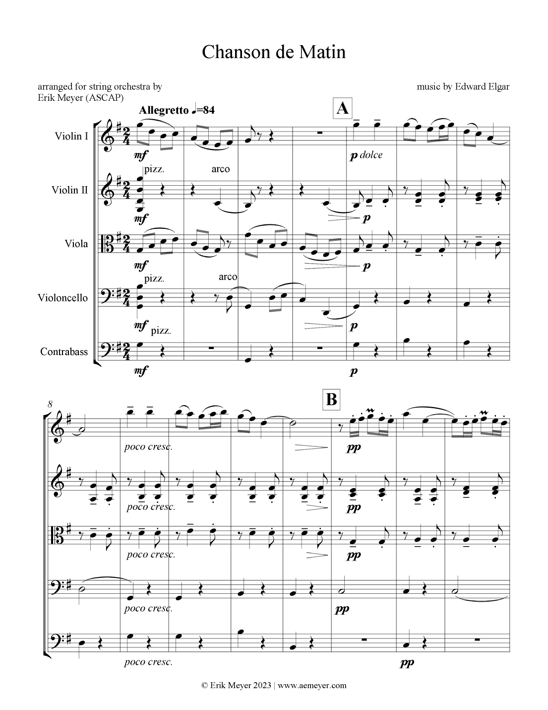 Chanson de Matin & Chanson de Nuit (arr. Erik Meyer)