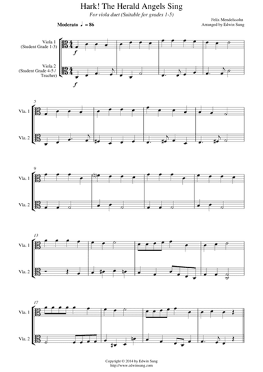 Hark! The Herald Angels Sing (for viola duet, suitable for grades 1-5) (arr. Edwin Sung)