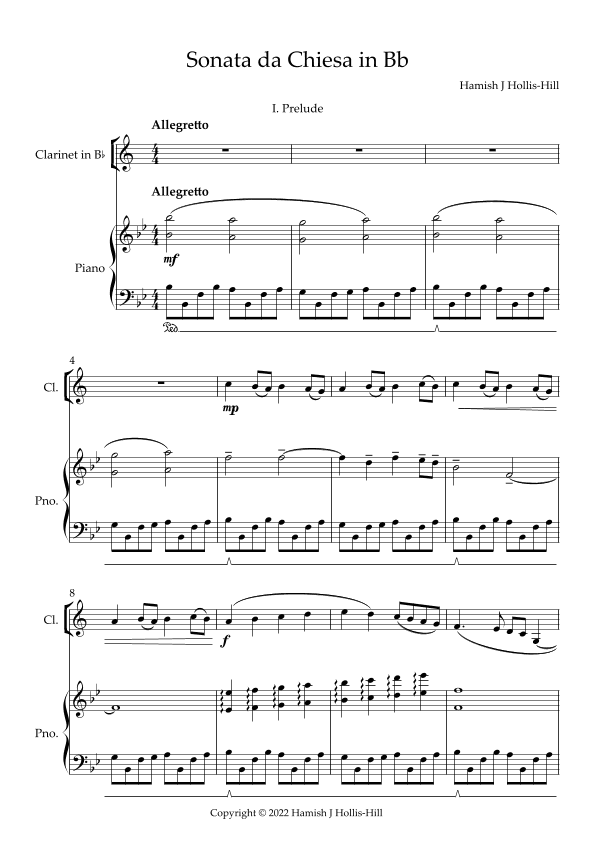 Sonata da Chiesa in Bb for Clarinet and Piano