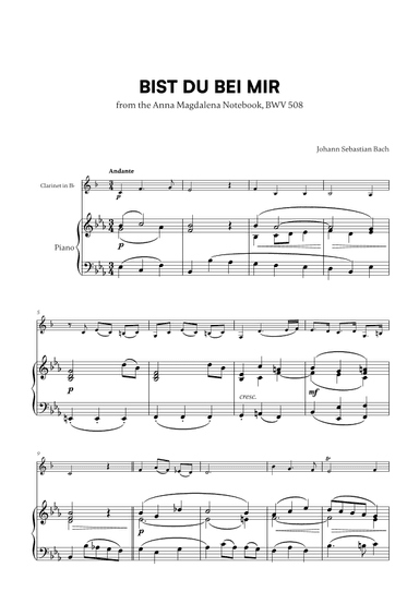 Bist du bei Mir (BWV 508) (for Clarinet and Piano) (arr. Cadenza Editions)
