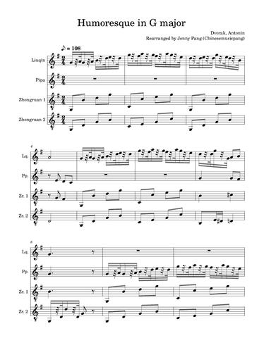 Humoreque in G major (arr. Jenny Pang (Chinesemusicpang))