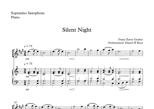 Silent Night - Christmas Carol - Sopranino Saxophone and Piano (arr. Daniel H Rosa)
