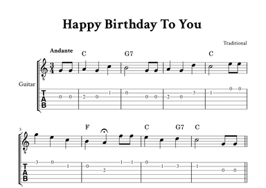 Happy Birthday To You - For Classical Guitar (C Major - with TAB, Chords) (arr. Yuri Noronha)