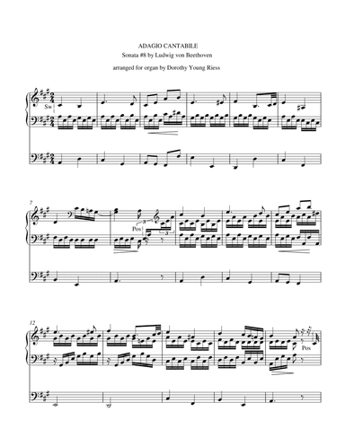 Ludwig von Beethoven Sonata #8, Adagio Cantabile arranged for organ by Dorothy Young Riess (arr. RAE VERLAG)