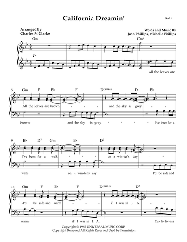 California Dreamin' (arr. Charles M Clarke)