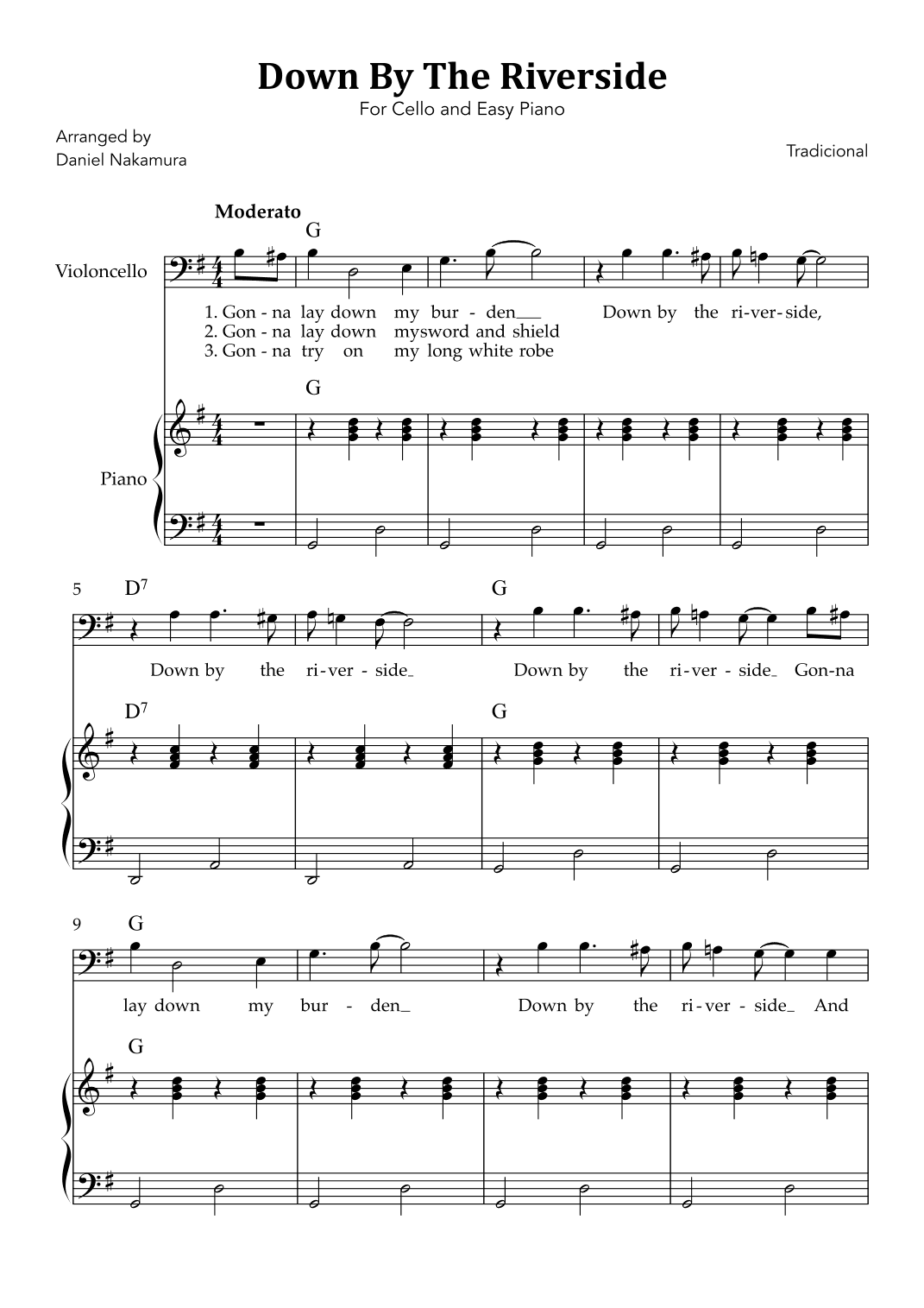 Down By The Riverside (For Cello Solo and Easy Piano) (arr. Daniel Nakamura)