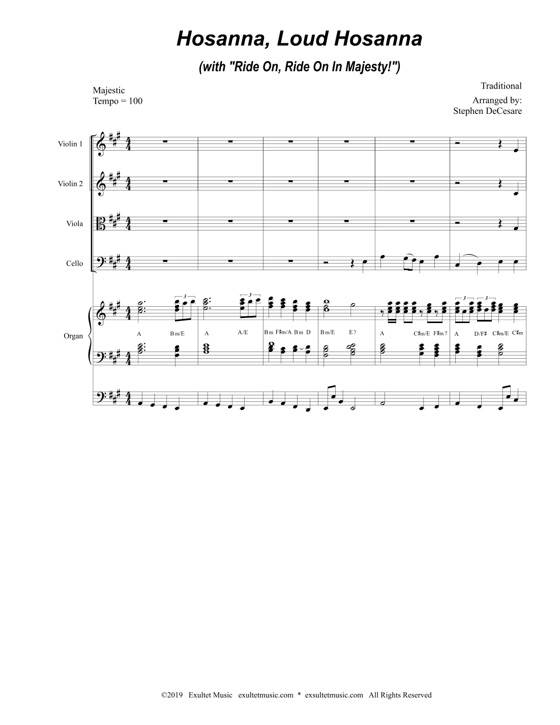 Hosanna, Loud Hosanna (with "Ride On, Ride On In Majesty!") (String Quartet and Organ) (arr. Stephen DeCesare)