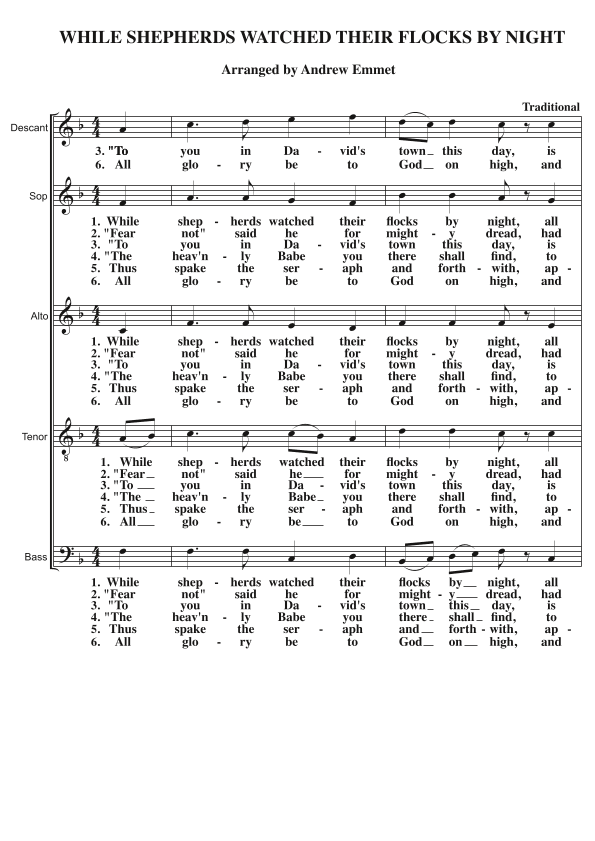 While Shepherds Watched Their Flocks By Night A Cappella SATB (arr. Andrew Emmet)