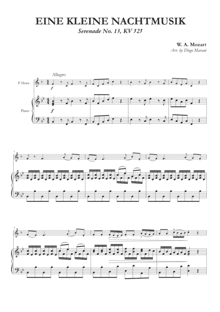 Eine Kleine Nachtmusik (1st Mov.) for Horn and Piano (arr. Diego Marani)