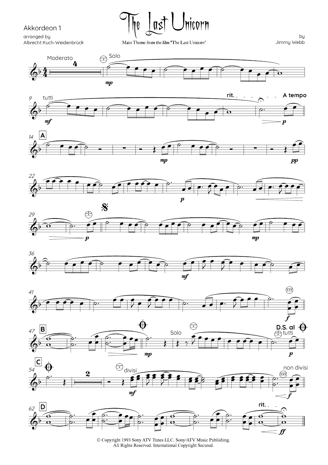 The Last Unicorn (main Theme) (arr. Albrecht Kuch-Weidenbrück)