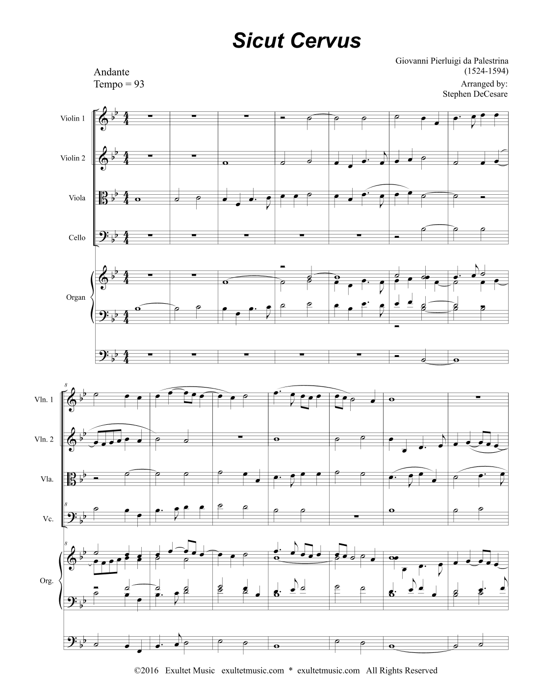 Sicut Cervus (String Quartet and Organ) (arr. Stephen DeCesare)