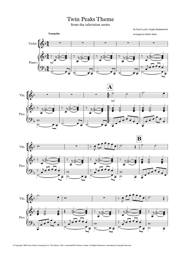 Twin Peaks Theme (arr. Merlin Sisko)