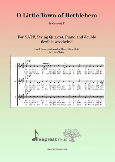 O Little Town of Bethlehem (in Concert F) – SATB, String 4tet, Piano, flexible woodwind (arr. Ben Trigg)