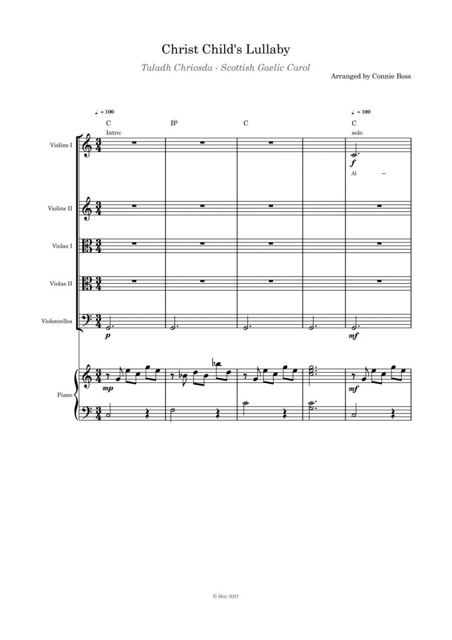 Christ Child's Lullaby (Taladh Chriosda) - Strings quintet and piano with parts (arr. Connie Boss)