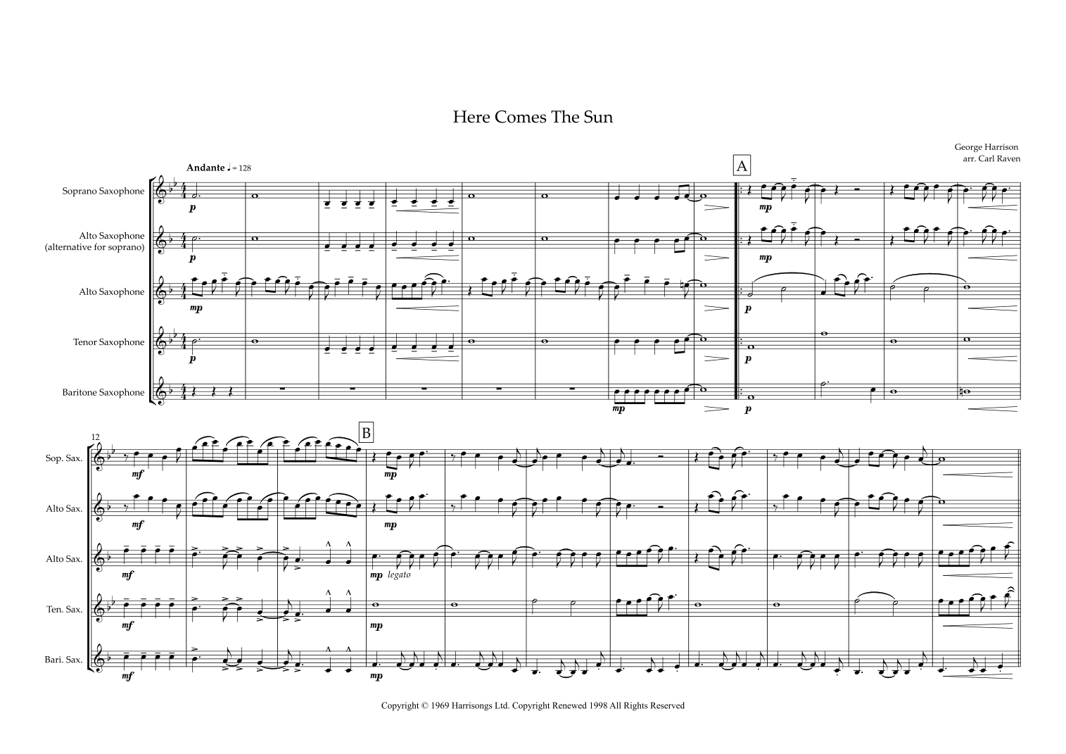 Here Comes The Sun (arr. Carl Raven)