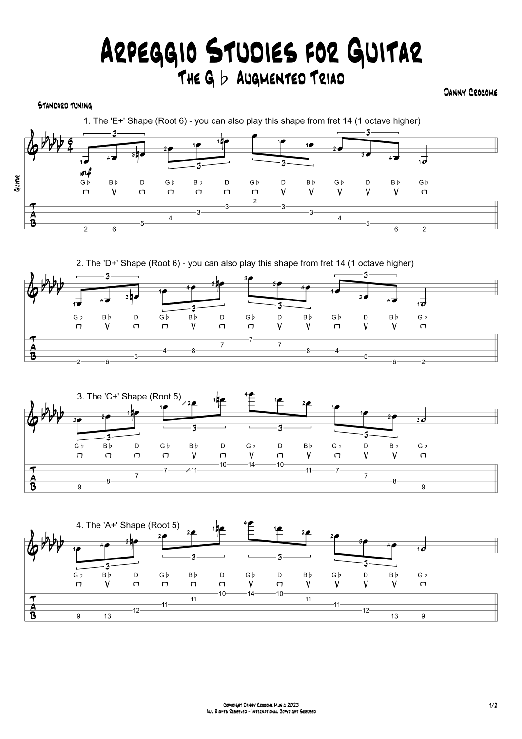 Arpeggio Studies for Guitar - The Gb Augmented Triad