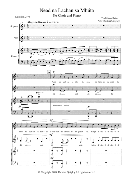 Nead na Lachan sa Mhúta (arr. Thomas Quigley)