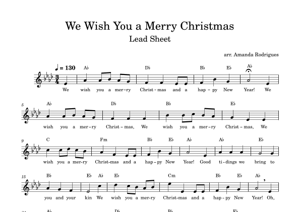 We Wish You a Merry Christimas - Easy Lead Sheet in Ab Major (arr. Amanda Rodrigues)