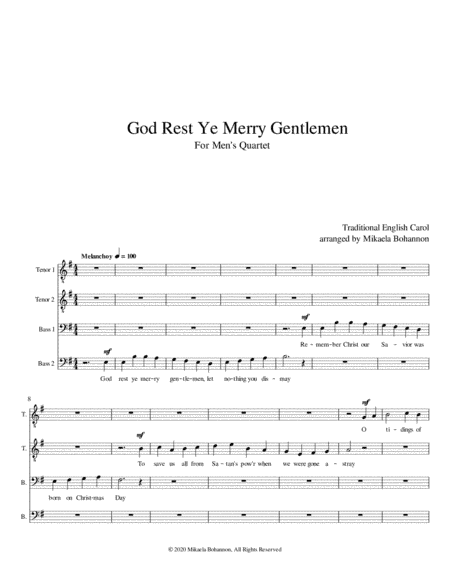 God Rest Ye Merry Gentlemen (arr. Mikaela Bohannon)