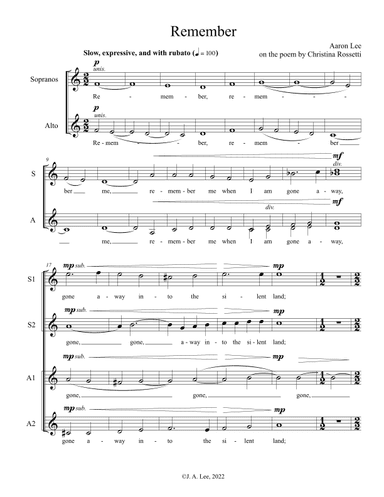 Remember (for SSAA choir, a cappella)