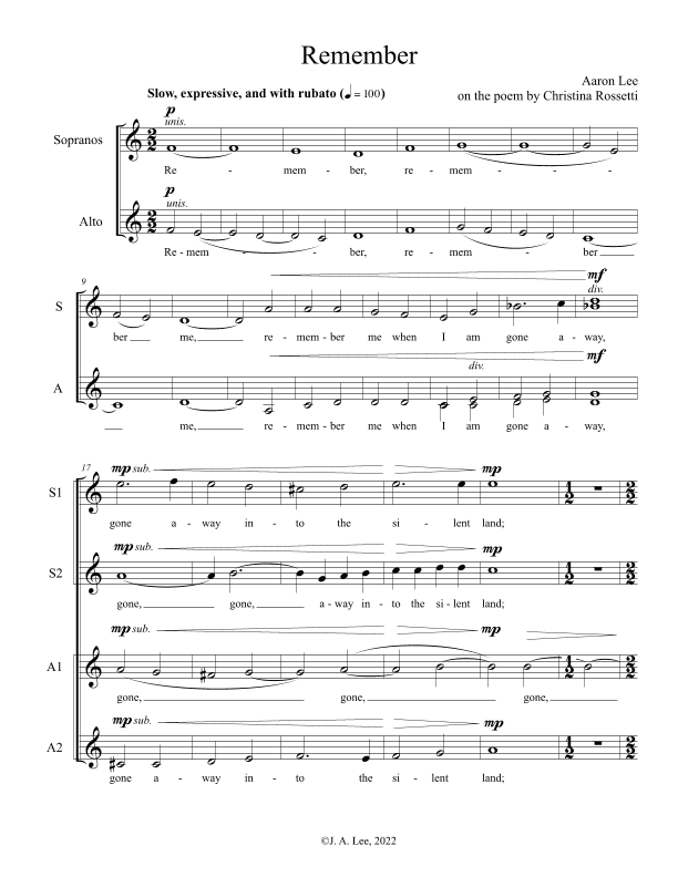 Remember (for SSAA choir, a cappella)