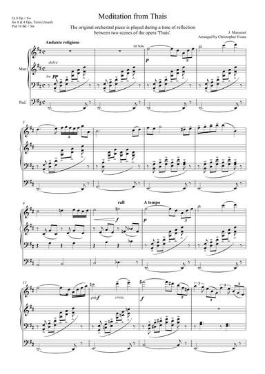 Meditation From Thais arranged for Organ Solo (arr. Christopher Evans)